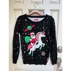 Tipsy‎ Elves Black Santa Unicorn Ugly Christmas Sweater Womens Size Small